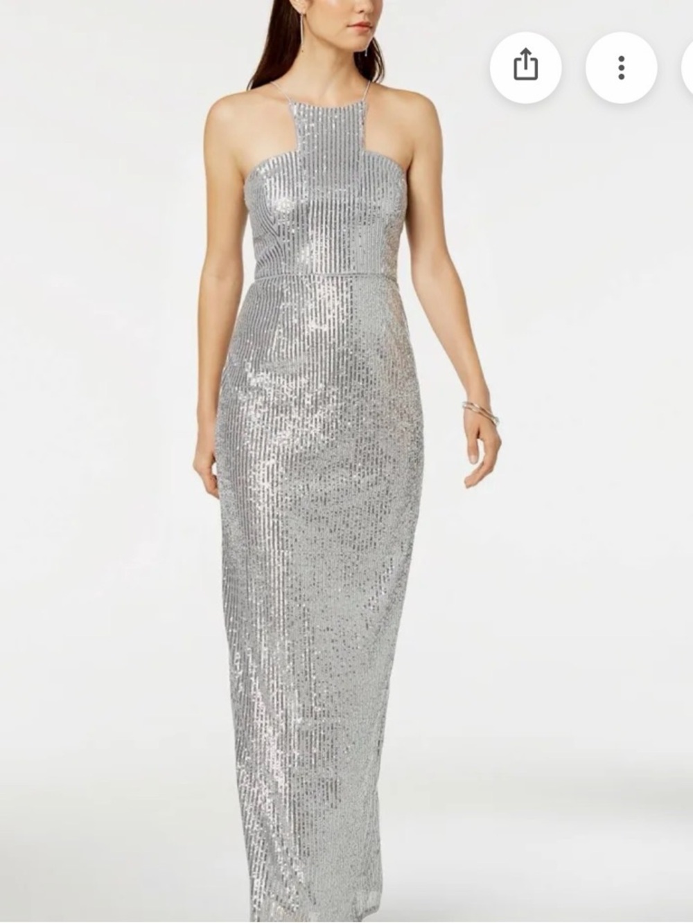 Adrianna Papell Elegant  Silver Sequin Long Dress
